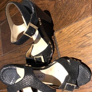 Jimmy Choo Black Textured Heels with Gold Accents